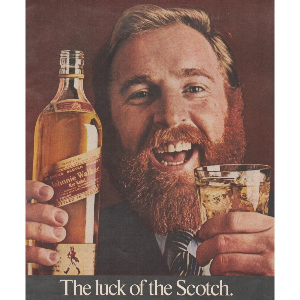 1969 Johnnie Walker Red Label Scotch Whisky Vintage Print Ad Red Bearded Man